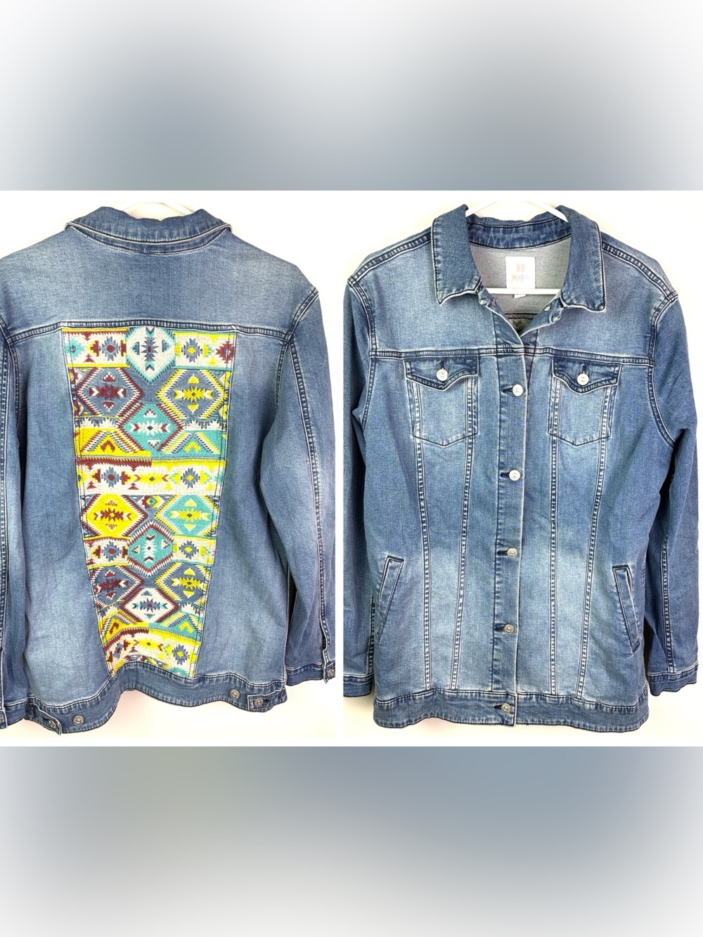 Lularoe blue Denim Jacket with embroidery on back size XL